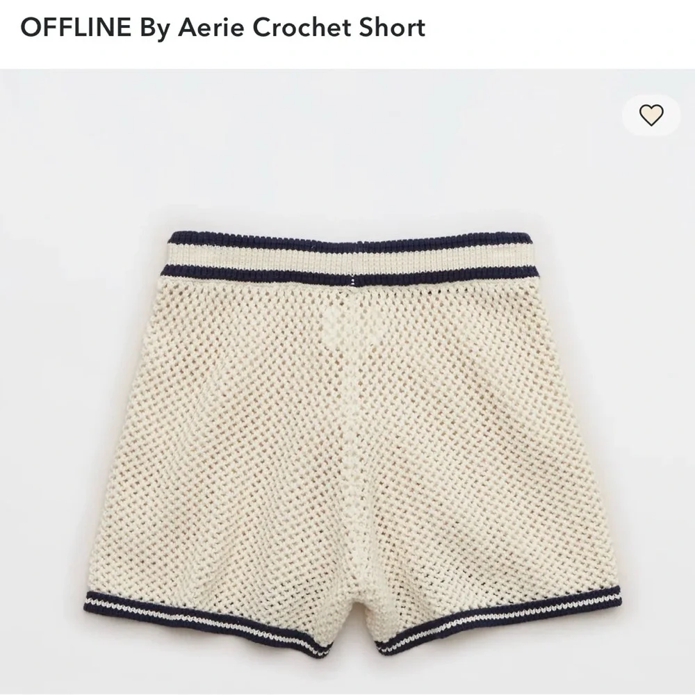 Offline by Aerie Striped Knit Crochet Hoodie and Shorts Set Cover Cream Navy S M - Picture 3 of 5